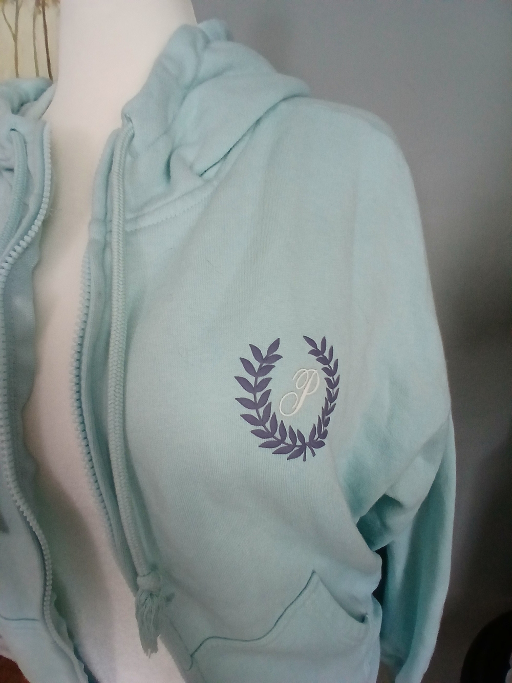 PINK Victoria's Secret Light Aqua Zip Hoodie with Purple Crest